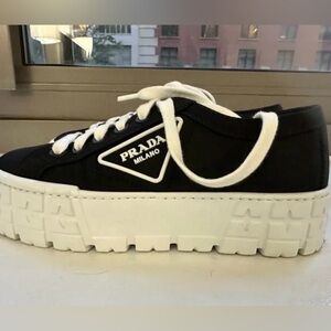 Prada Women's Black and White Platform Sneakers
